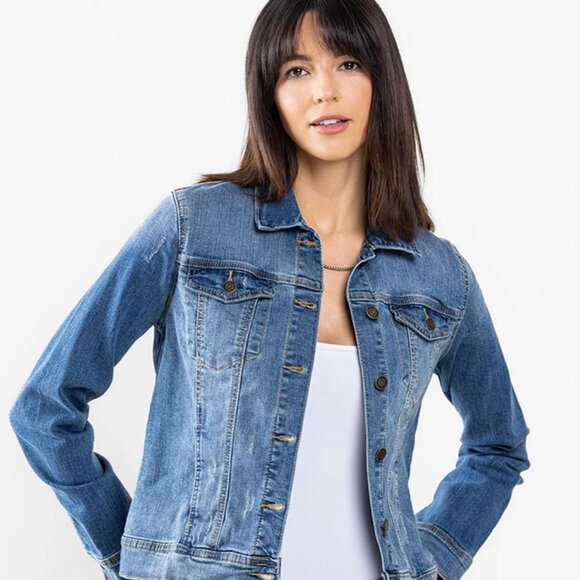 Sneak Peek Jackets & Blazers - SNEAK PEEK Classic Denim Jean Jacket Lightly Distressed Mid-weight & Str…